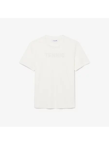 Lacoste T-Shirt Z Okrągłym Dekoltem Z Nadrukiem Regular Fit biały