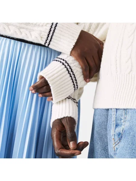 Lacoste Unisexowy Sweter Z Dekoltem W Serek I Wzorem W Kolorze Białym biały