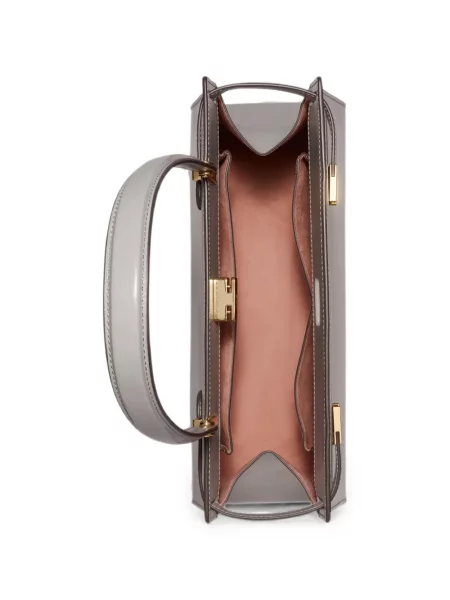 Кожена класическа шопинг чанта Tory Burch сиво