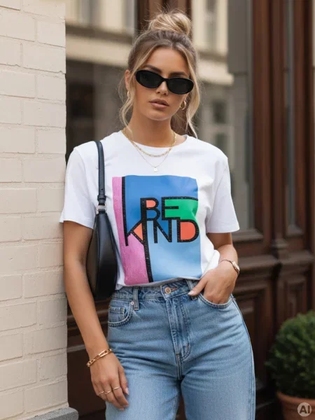 T-shirt z nadrukiem KINDBE Dstreet biały