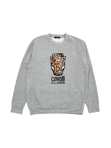 Polar Cavalli Class z okrągłym dekoltem polarowy z kapturem szary