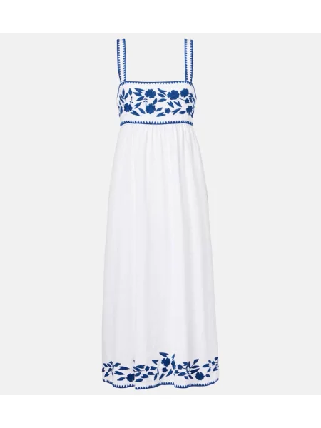 Haftowana lniana sukienka midi Juliet Dunn do kolan biała