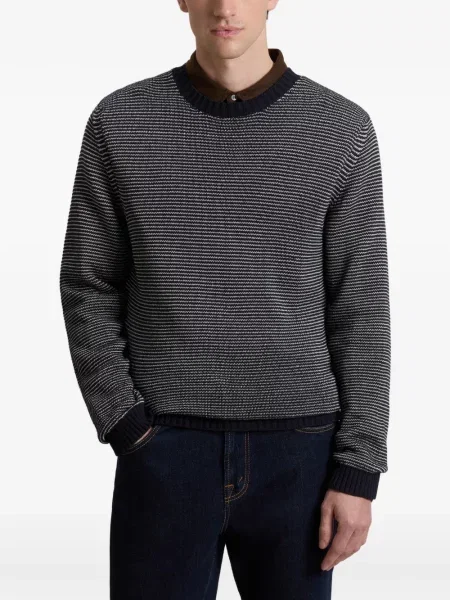 Pulover Woolrich cu dungi cu decolteu rotund albastru