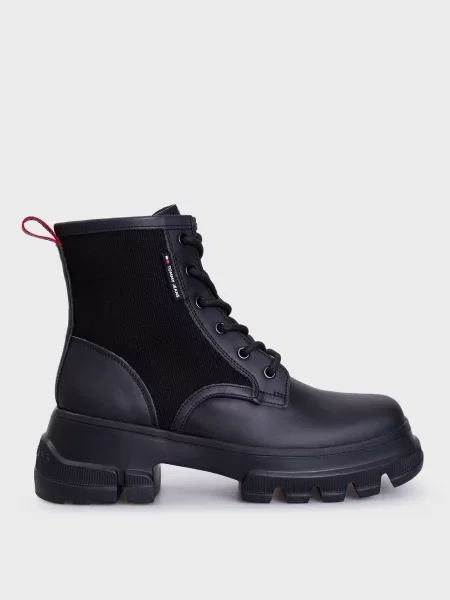 Шкіряні черевики Tommy Jeans на шнурівці чанкі чорні
