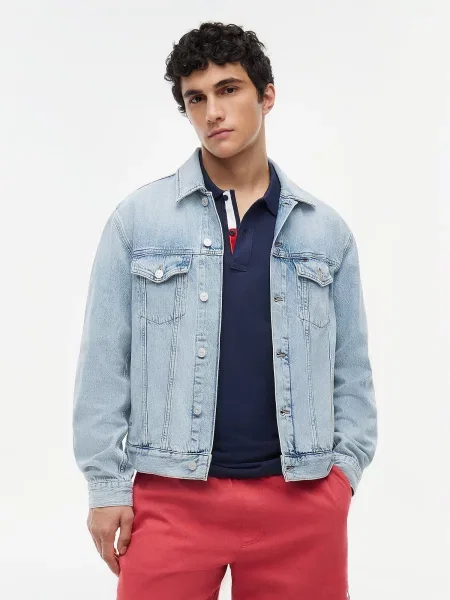 Tommy Jeans Prechodná bunda Ryan svetlomodrá / červená / biela modrá
