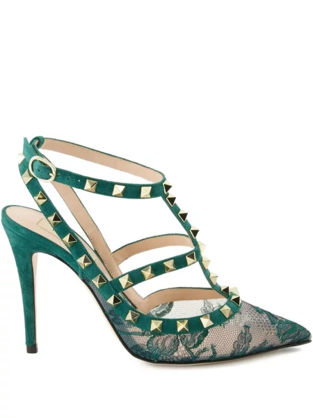 Pantofi cu toc Valentino Garavani din dantelă verde
