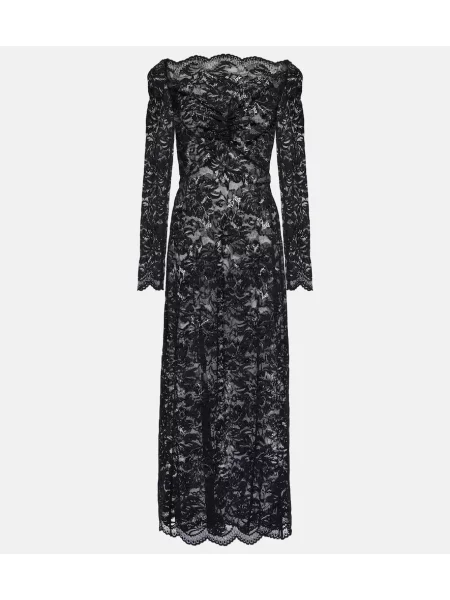 Rochie maxi Rabanne cu model floral din dantelă de costum negru