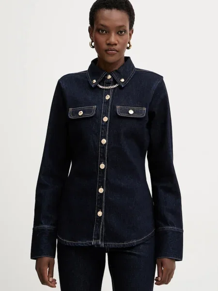 Retrofete cămașă jeans Jorun bleumarin cu guler clasic slim