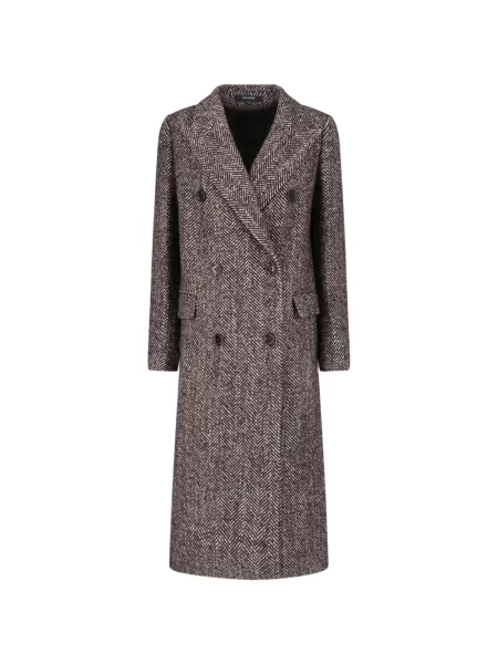 Palton Tagliatore cu model herringbone cu două rânduri de nasturi maro
