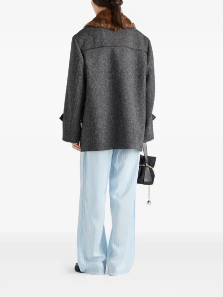 Palton de blană Prada cu model herringbone gri