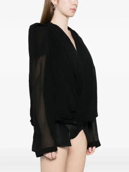 Geacă Rick Owens cu decolteu în V drapată negru