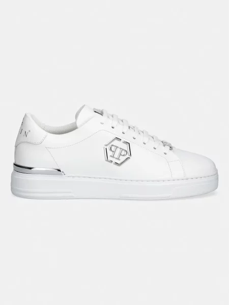 Usnjene superge Philipp Plein Leather Lo-Top Hexagon bela