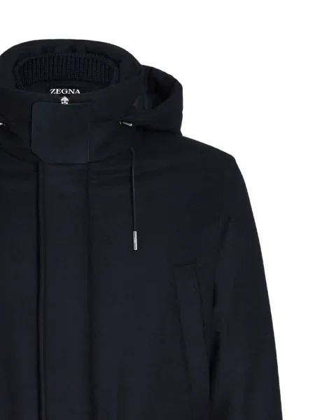Geacă Zegna de lână cu glugă albastru