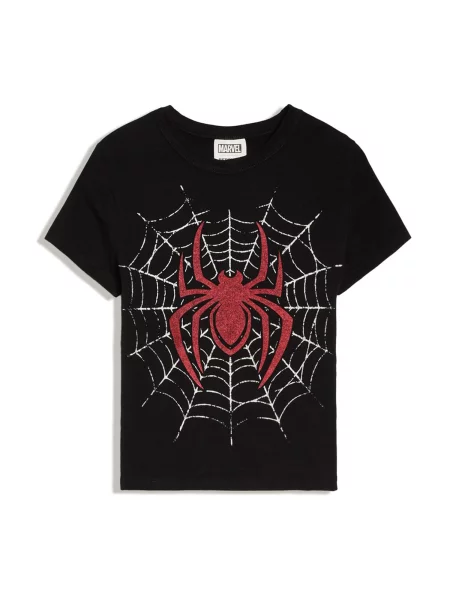 Bershka Tričko čerešňová / čierna biela