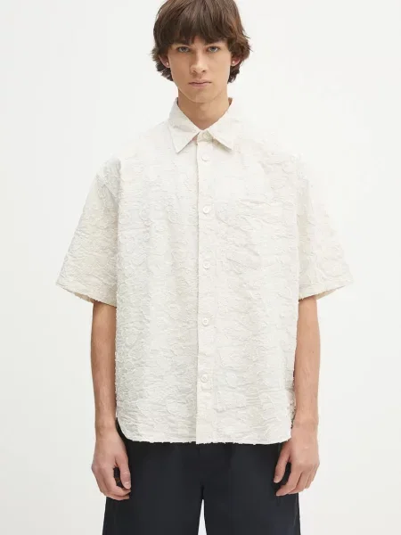 Košulja Norse Projects Mo Oversized Fil Coupe SS Shirt relaxed s klasičnim ovratnikom bež
