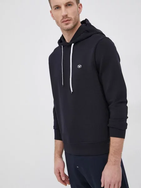 Geacă Emporio Armani cu glugă albastru