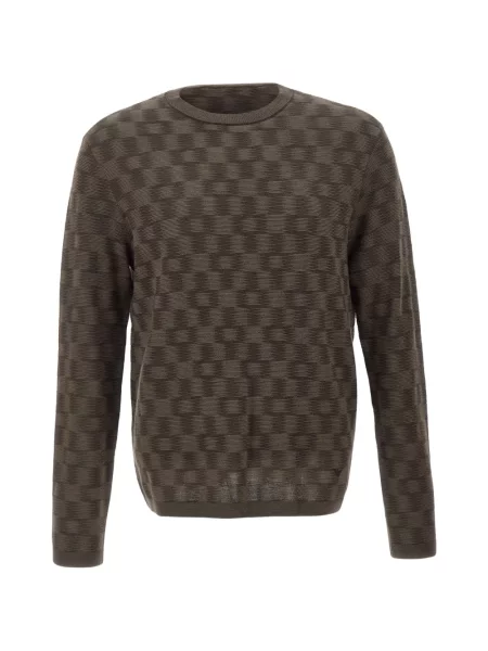 Pulover Emporio Armani cu decolteu rotund maro