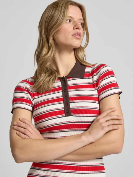 Sukienka polo z mieszanki z krótką listwą guzikową model Elenia' Leger By Lena Gercke