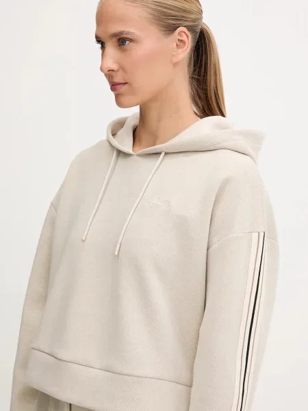 Кофта з вовною Guess MURIEL з капюшоном з аплікацією бежевий
