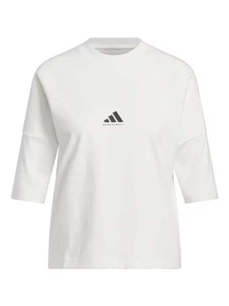 Ριγέ μπλούζα Adidas με δαντέλα με σχέδιο λευκό