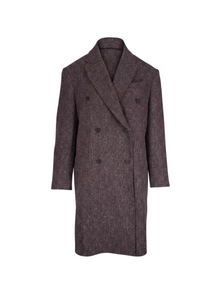 Palton Brunello Cucinelli cu model herringbone cu două rânduri de nasturi maro