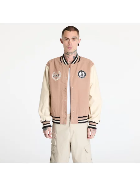 Bomber New Era Brooklyn Nets NBA Lifestyle Beige Varsity Jacket UNISEX Beige M bej