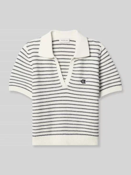 Koszulka polo o kroju regular fit z mieszanki bawełny w imitacji dzianiny Calvin Klein Jeans beżowa