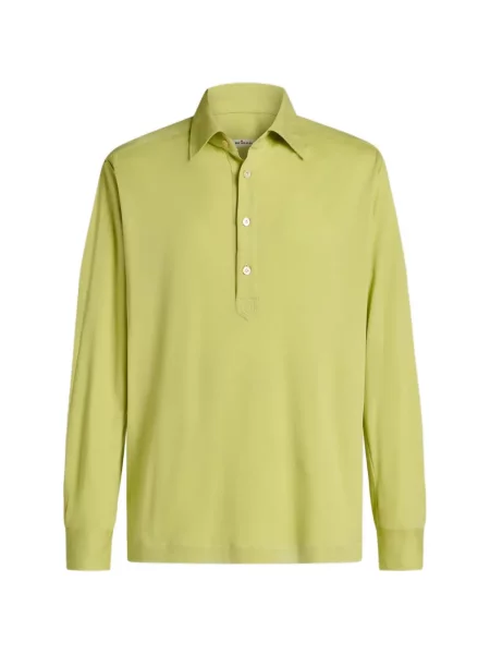 Lung tricou polo Kiton din jerseu verde