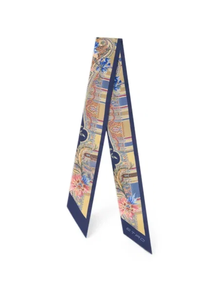 Fular Etro de mătase cu model paisley albastru