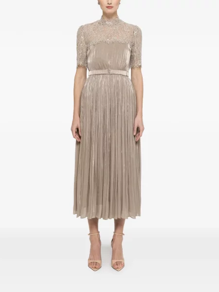Rochie midi Nissa plisată din dantelă de costum