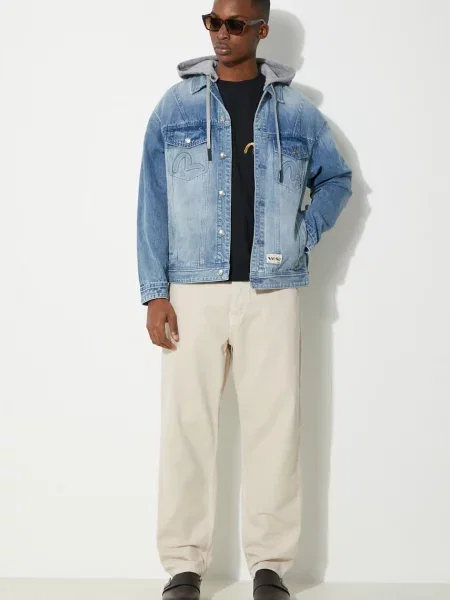 Evisu kurtka jeansowa Seagull & Evisu Embossed przejściowa oversize niebieski