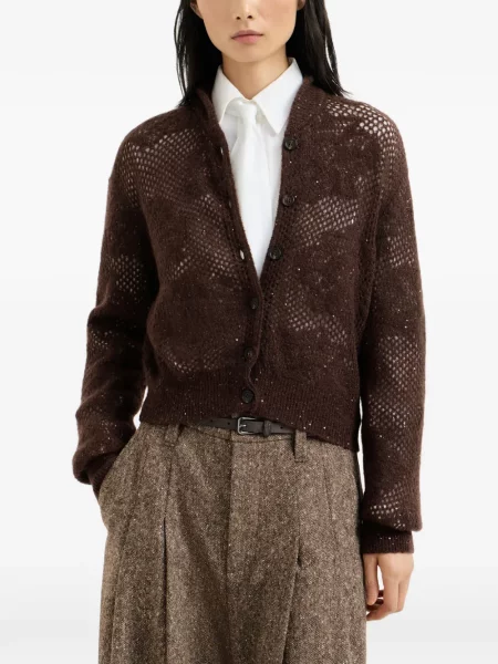 Cardigan Brunello Cucinelli de lână maro