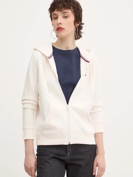 Bluză Tommy Jeans cu glugă bej