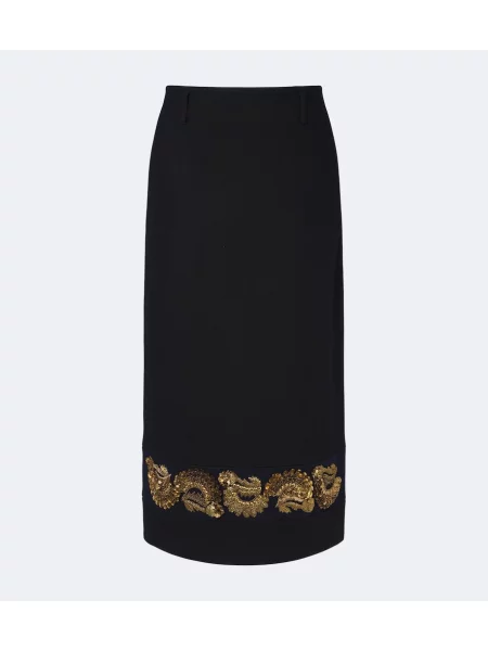 Fustă midi Dries Van Noten de lână negru
