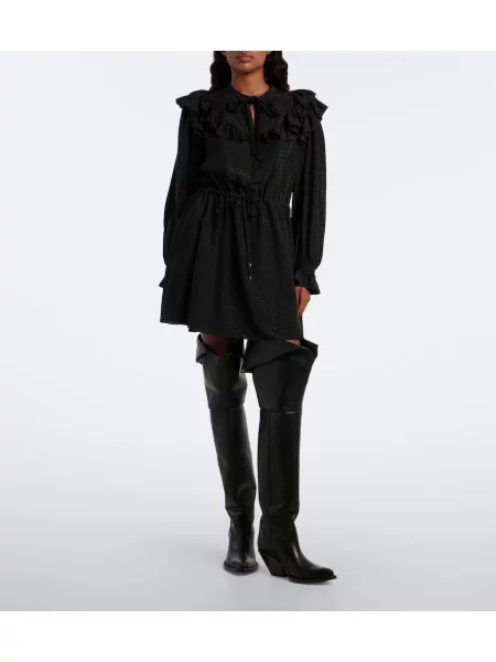 Rochie Chloé de mătase cu volane negru