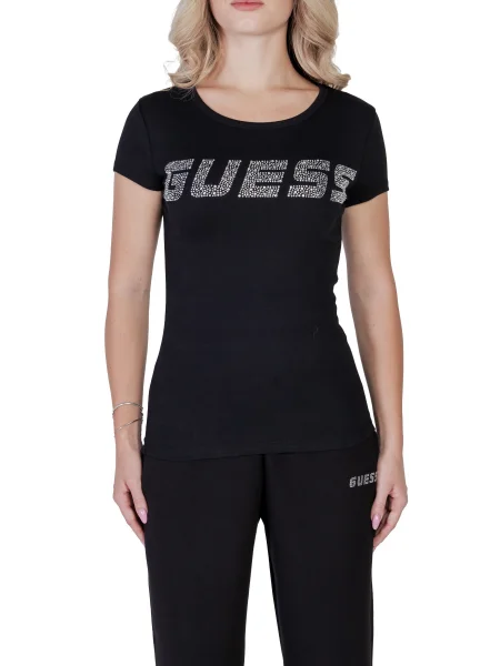 Koszulka Guess z krótkim rękawem z kamieniami czarna