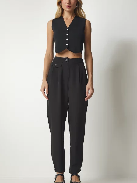 Pantaloni Happiness İstanbul elegante țesuți negru