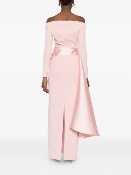 Rochie maxi Solace London cu volane lungă de costum roz