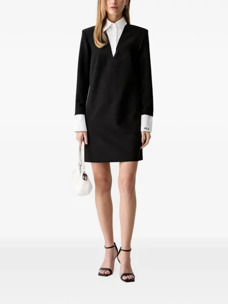 Gulerat rochie mini Karl Lagerfeld cu decolteu în V negru