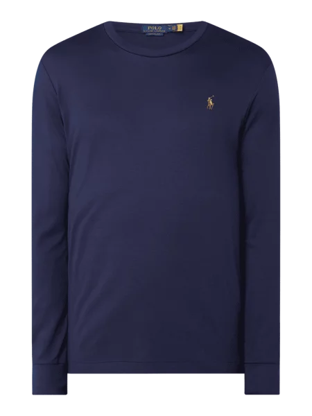 Bluzka z długim rękawem o kroju regular fit z czystej bawełny model PIMA' Polo Ralph Lauren granatowa