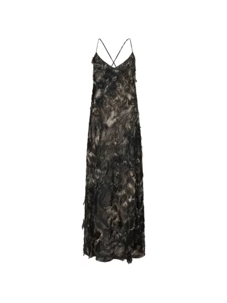 Rochie maxi Roberto Cavalli cu pene din dantelă negru