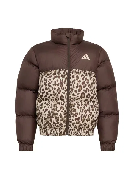ADIDAS SPORTSWEAR Sportska jakna SYNTHETIC DOWN ALLOVER PRINT / tamno smeđa / kaki bež