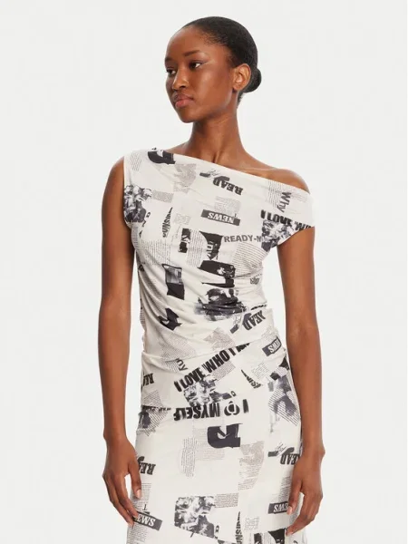 Desigual Bluză Breaking News Écru