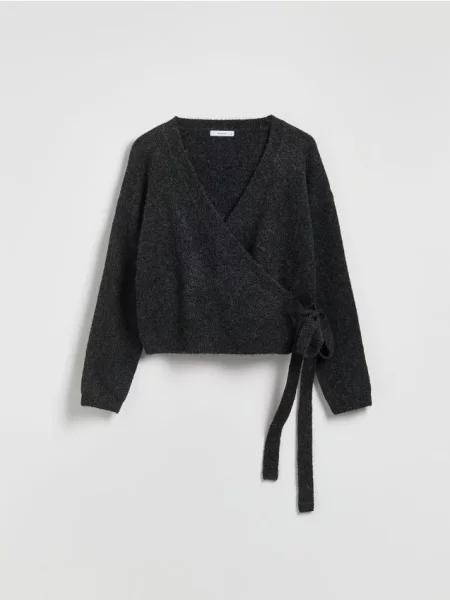 Reserved Pulover cu cordon gri-închis gri