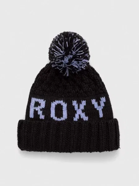 Шапка Roxy от плътен трикотаж черно