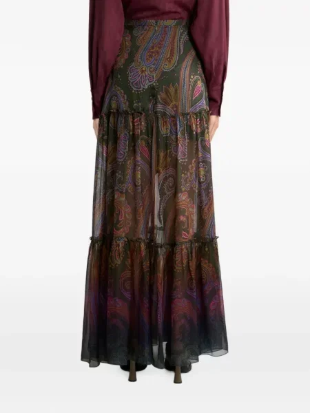Fusta maxi Etro de mătase cu imagine cu model paisley verde