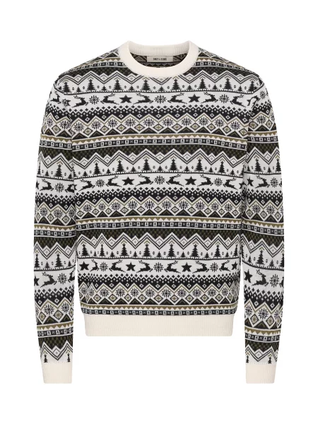 Only & Sons Pulover ONSX-MAS 2 oliv / negru / lână alb