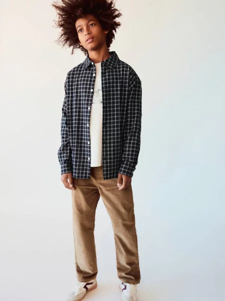 Spodnie ze sztruksu wide leg średni Dzieci 8 MANGO KIDS brązowy