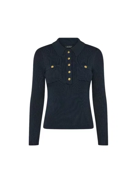 Dzianinowa bluzka z długim rękawem Ralph Lauren z długim rękawem niebieska