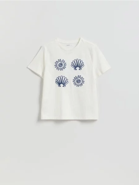 Reserved T-shirt z aplikacją złamana biel